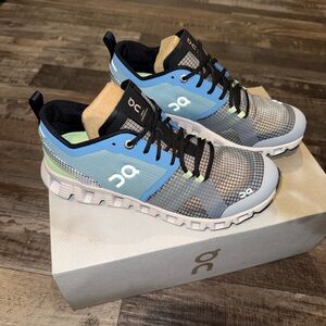 On Running Women's Athletic Shoes in Light Blue, Gray, White